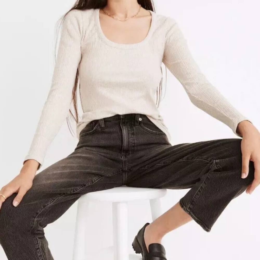 Madewell Pointelle Square Scoop Neck Long Sleeve Tee